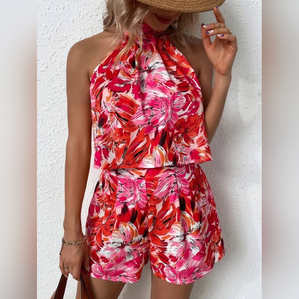 Floral Halter Neck and Shorts Co-ord